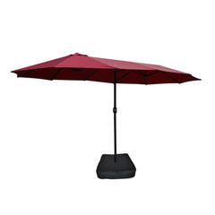 15x9ft Large Double-Sided Rectangular Outdoor Patio Umbrella with Light and Base - Red