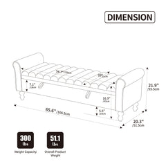 65.55' Wide Modern Upholstered Storage Bench with Rolled Armrest