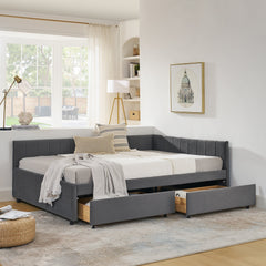 Full Size Upholstered Tufted Bed Frame with Two Drawers