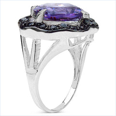 6.09 Carat Genuine Amethyst & Black Spinel .925 Sterling Silver Ring