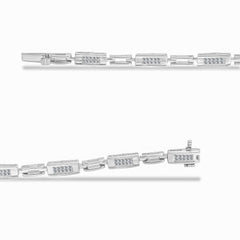 14K White Gold 1.0 Cttw Invisible Set Princess Cut Diamond Alternating Station and Link Tennis Bracelet (I-J Color, I1-I2 Clarity) - Size 7.25" Inches