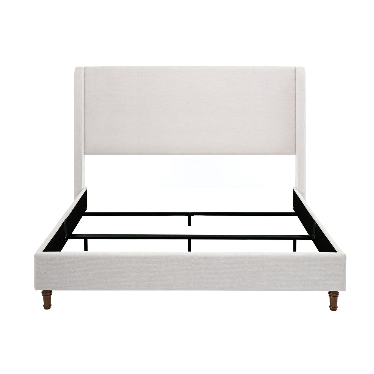 Hayden King Size Upholstered Wingback Bed with Textured Ivory Canvas and Tall 54' Headboard