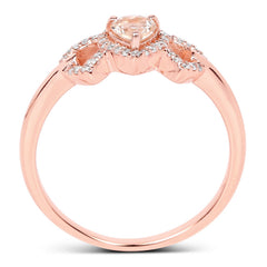 0.37 Carat Genuine Morganite and White Diamond 14K Rose Gold Ring