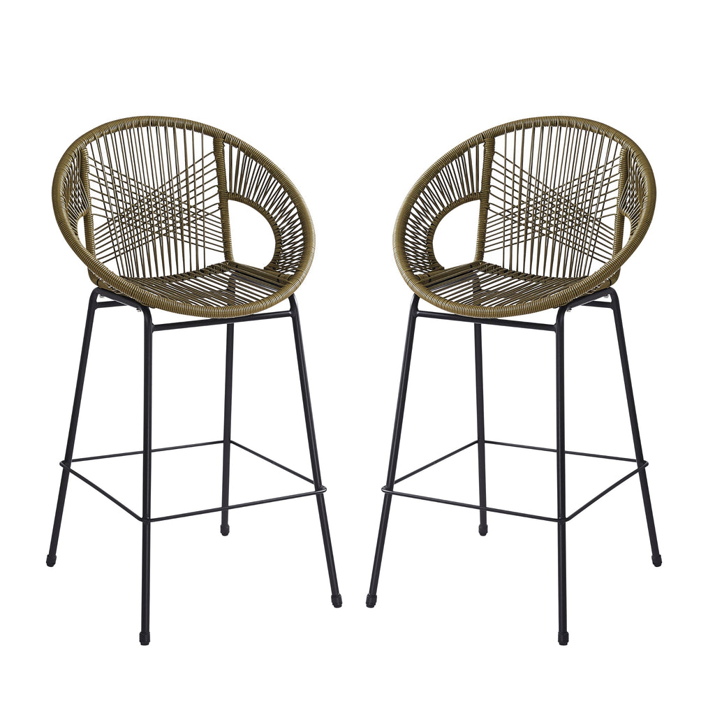 Ferrara Outdoor Patio Green Faux Wicker Barstool Set