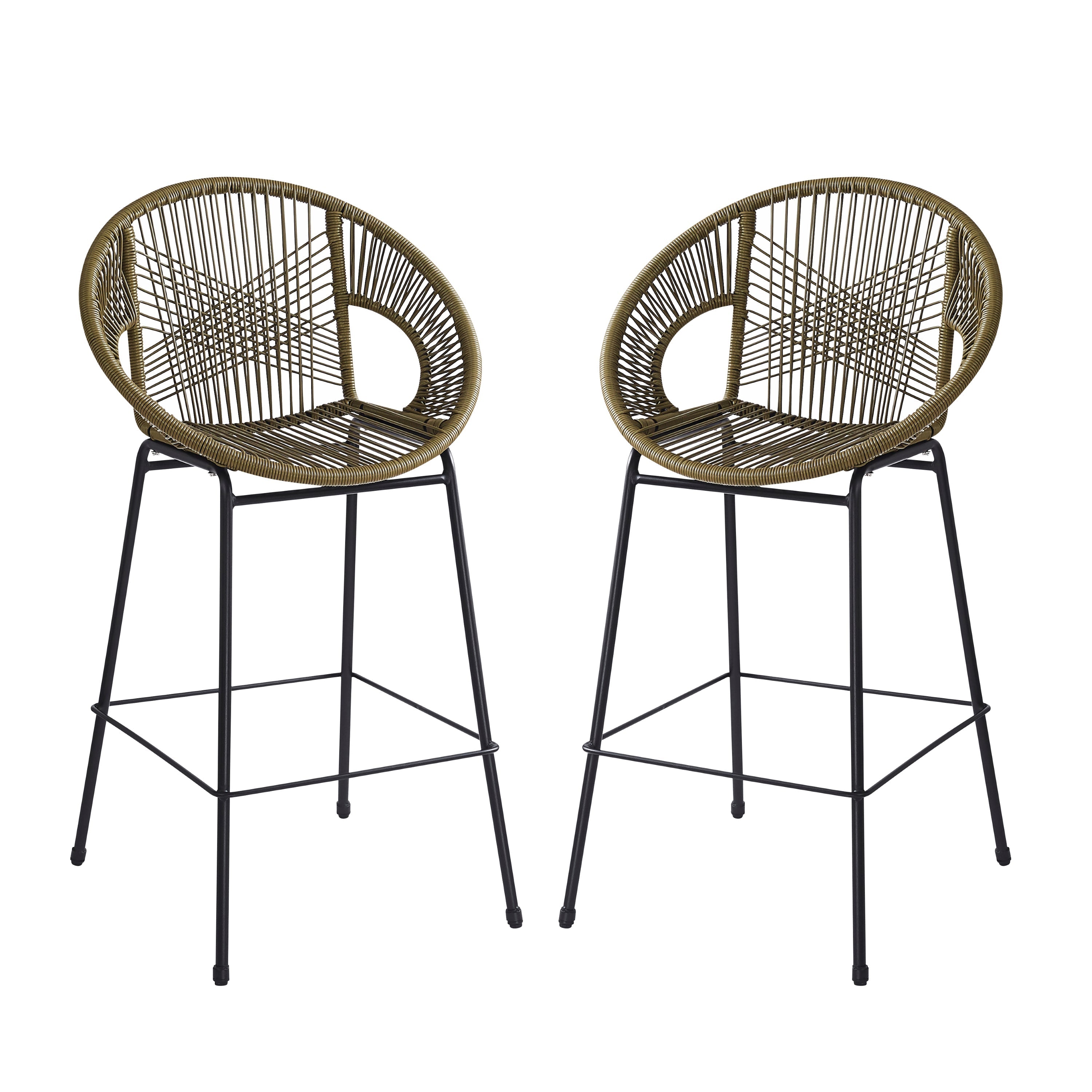 Ferrara Outdoor Patio Green Faux Wicker Barstool Set