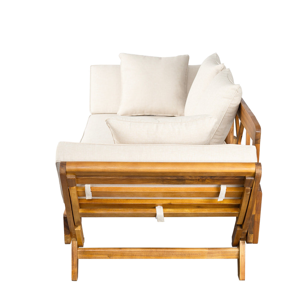 Outdoor Patio Daybed Sofa, 3-Seat Sofa with Foldable Arm & Removable Cushions