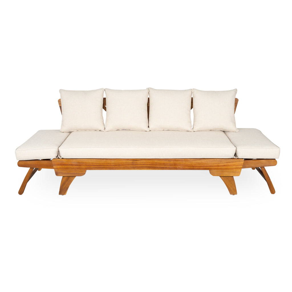 Outdoor Patio Daybed Sofa, 3-Seat Sofa with Foldable Arm & Removable Cushions