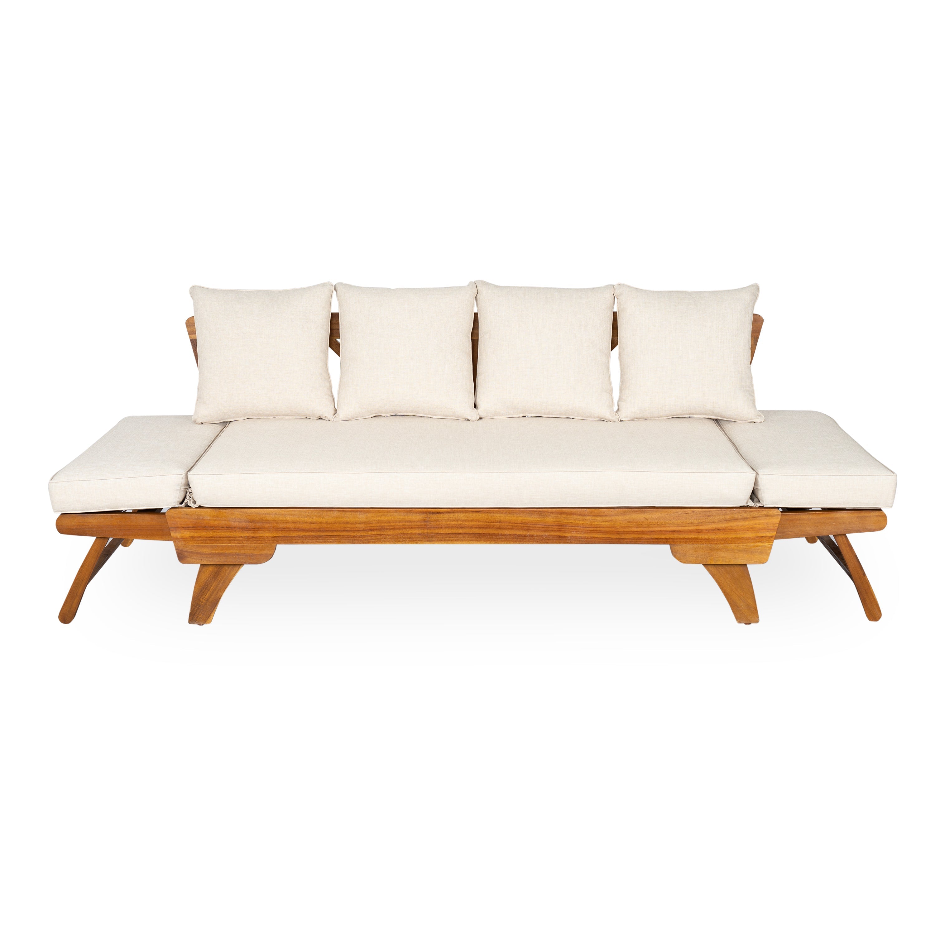 Outdoor Patio Daybed Sofa, 3-Seat Sofa with Foldable Arm & Removable Cushions