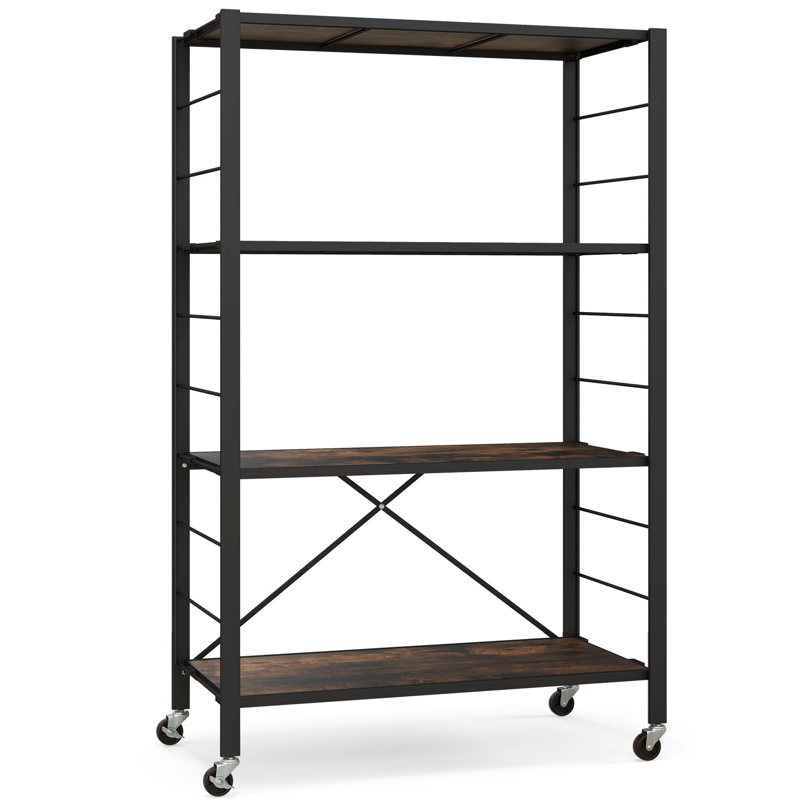 4-Tier Foldable Storage Rack with Wheels - 180 lbs Capacity