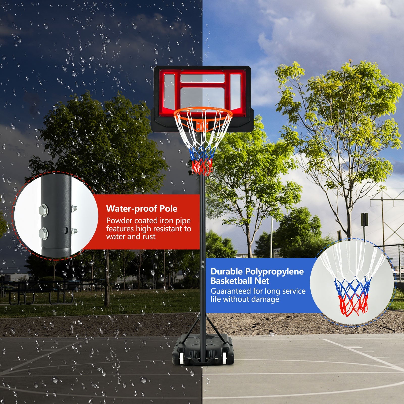 4.3-8.2 FT Portable Basketball Hoop with Adjustable Height and Wheels-Red