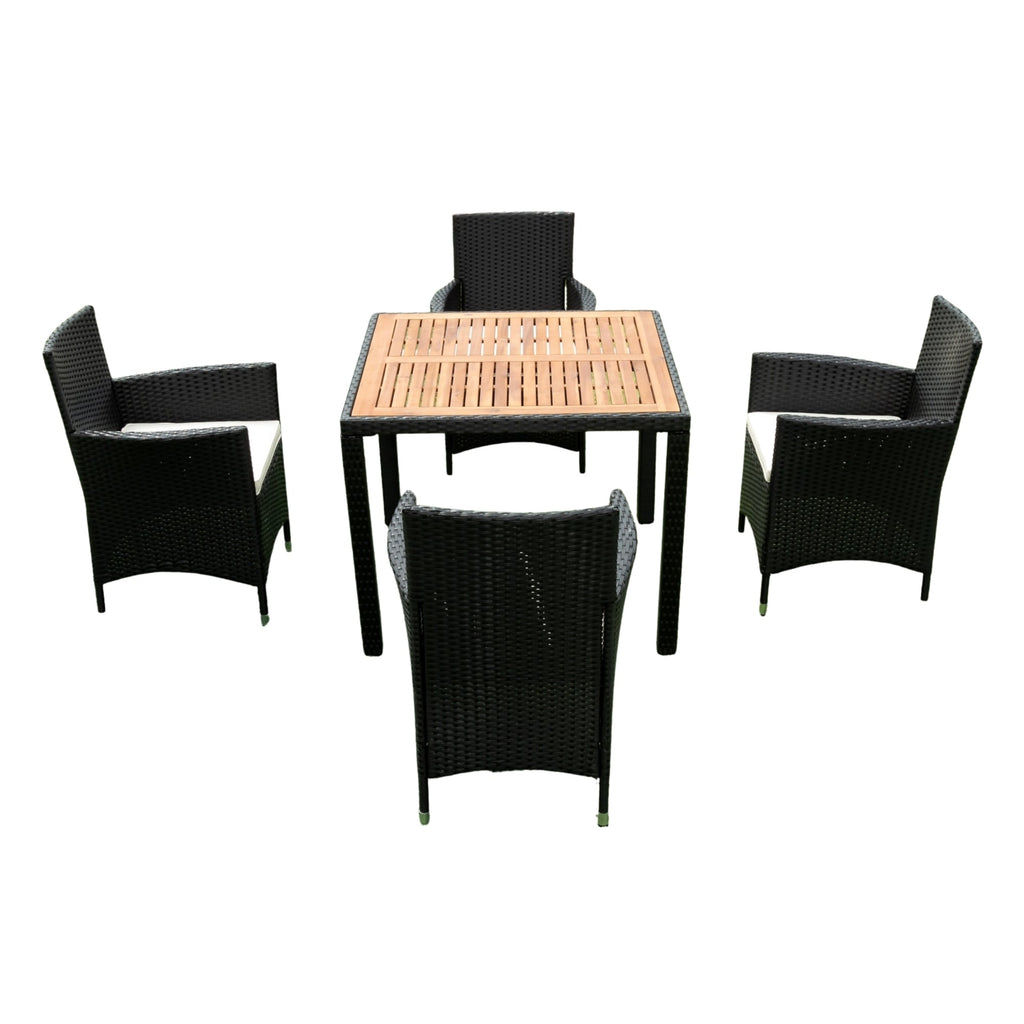 EELIFEE 5-Piece Outdoor Patio Wicker Dining Set with Acacia Wood Top