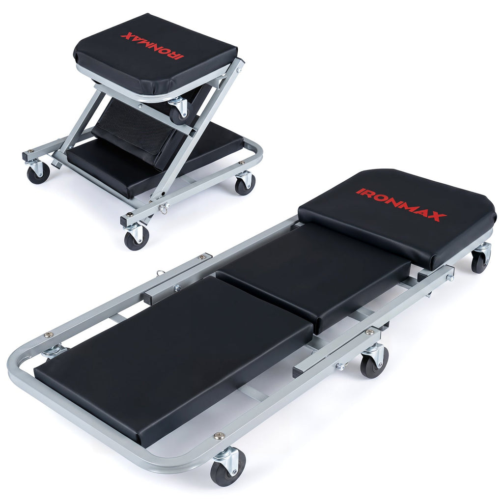 2-in-1 Mechanic Creeper & Z-Seat with 6 Swivel Casters