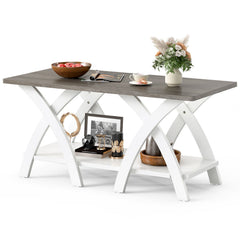 40 Inch Farmhouse Wooden Coffee Table with Storage Shelf with X-shaped Legs-Gray