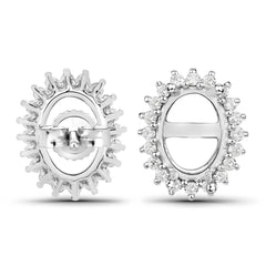 0.26 Carat Genuine White Diamond 14K White Gold Semi Mount Earrings - holds 8x6mm Oval Gemstones