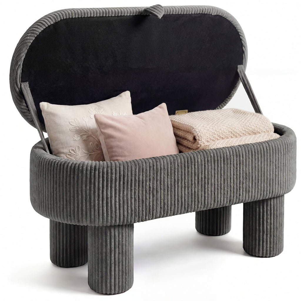 42 Inch Storage Ottoman Bench Corduroy Fabric Upholstered Foot Stool