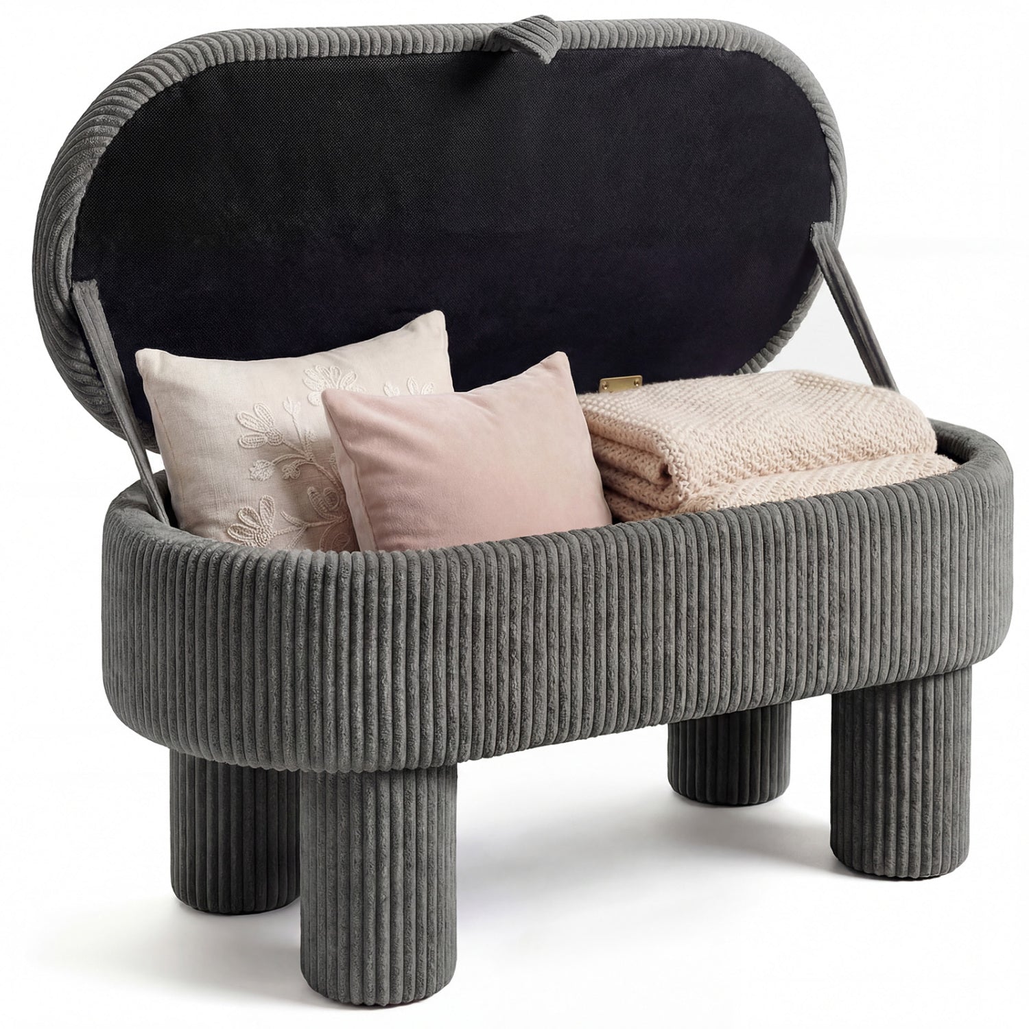 42 Inch Storage Ottoman Bench Corduroy Fabric Upholstered Foot Stool