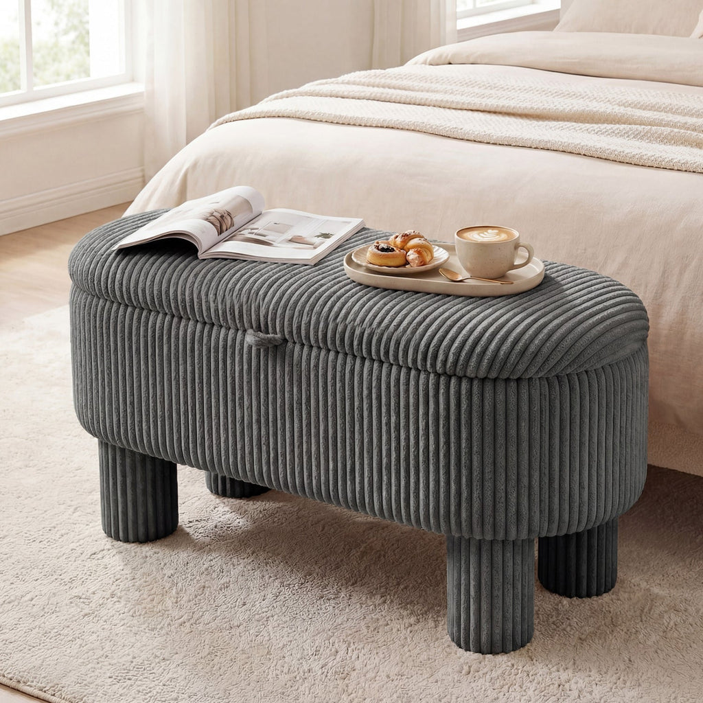 42 Inch Storage Ottoman Bench Corduroy Fabric Upholstered Foot Stool