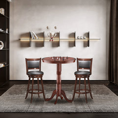 42 Inch Wooden Round Pub Pedestal Side Table with Chessboard