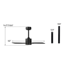 42inch Ceiling Fan with Light and Remote 3CCT LED with Memory 4H Timer 6 Speeds-Black