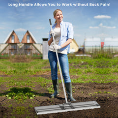 42 x 10 Inch Lawn Leveling Rake with Ergonomic Handle-Silver