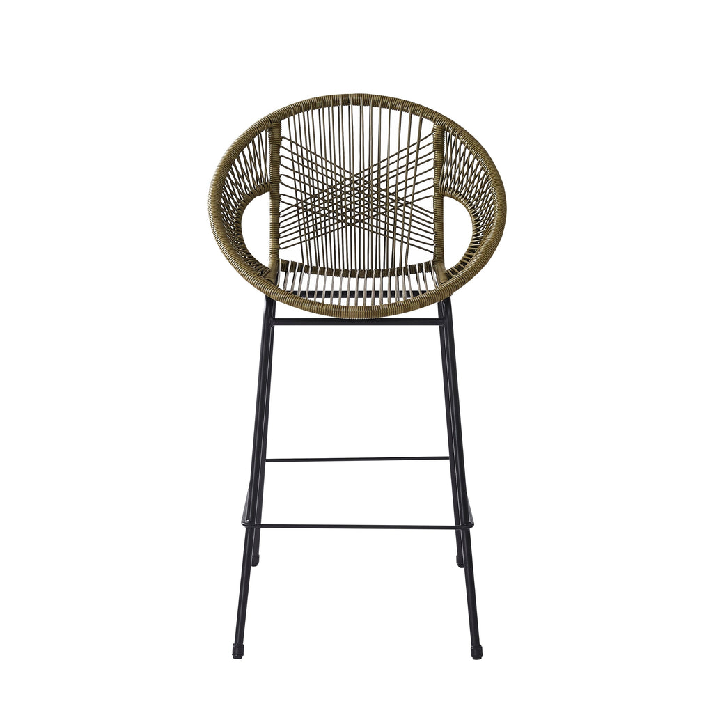 Ferrara Outdoor Patio Green Faux Wicker Barstool Set