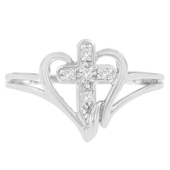 10K White Gold Diamond-Accented Cross & Open Heart Promise Fashion Ring (H-I Color, I1-I2 Clarity) - Size 7