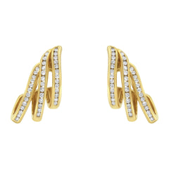10K Yellow Gold 1.0 Cttw Round Brilliant Cut Diamond Spiral Multi Row Channel Set Open Hoop Pushback Stud Earrings (H-I Color, I1-I2 Clarity)