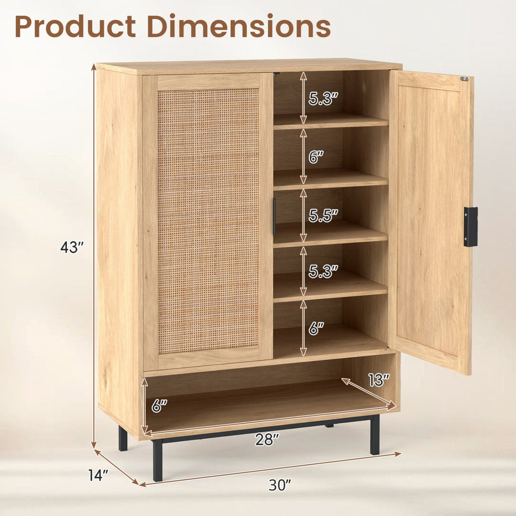 6-Tier Tall Shoe Cabinet with Double Doors - 43 Inch