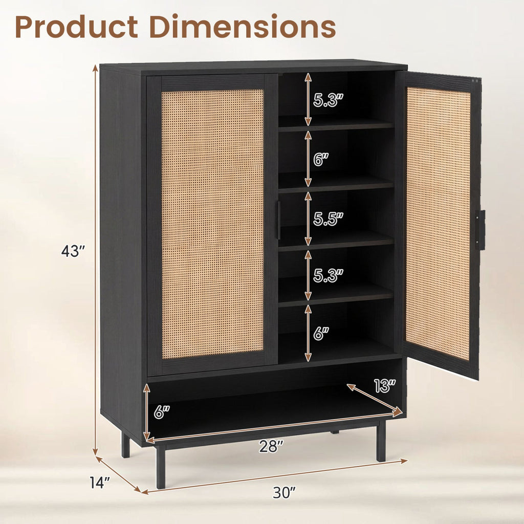 6-Tier Tall Shoe Cabinet with Double Doors - 43 Inch