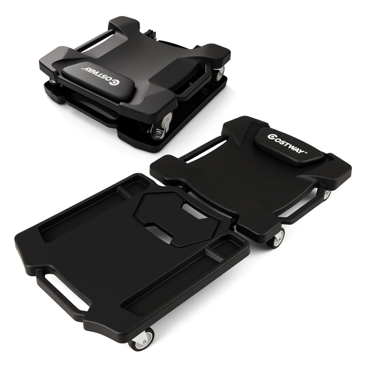 43 Inches Foldable Mechanic Creeper with Padded Headrest and Tool Trays-Black