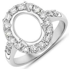 0.60 Carat Genuine White Diamond 14K White Gold Semi Mount Ring - holds 10x8mm Oval Gemstone