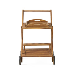 Riviera Bar Cart Natural Stained Acacia Wood Mobile Bar Cart