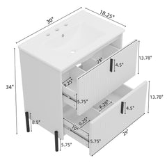 White Fluted Bathroom Vanity with Ceramic Sink and Soft Close Drawers
