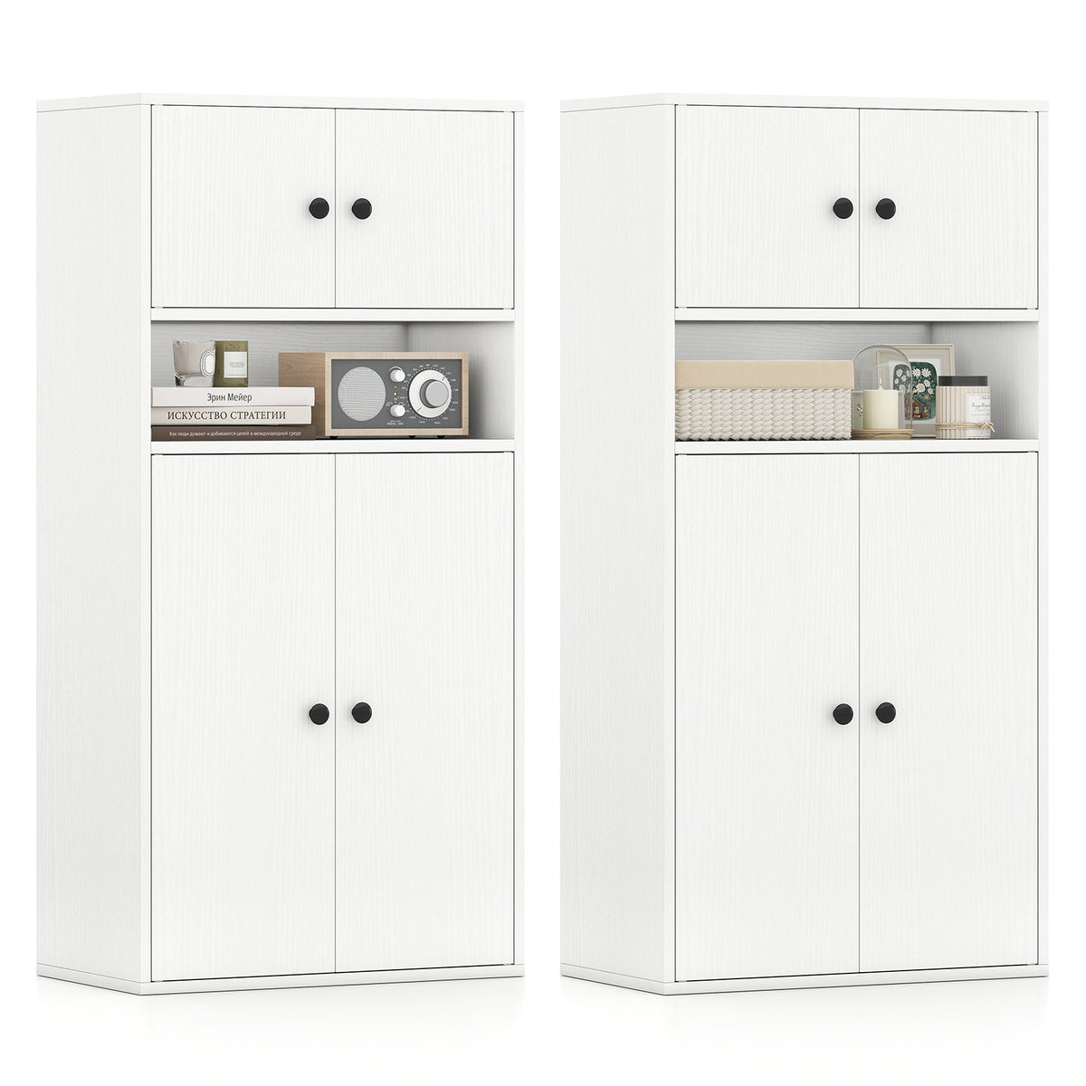 44 Inches Tall Bookshelf with Doors and Adjustable Shelf
