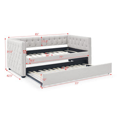 Inspired Upholstered Daybed With Trundle, Button Tufted