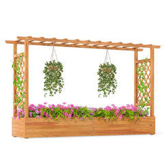 45 Inch Wooden Raised Garden Bed with Lattice Trellis for Outdoor-Natural