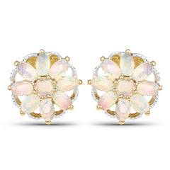 14K Yellow Gold Plated 2.70 Carat Genuine Ethiopian Opal .925 Sterling Silver Earrings