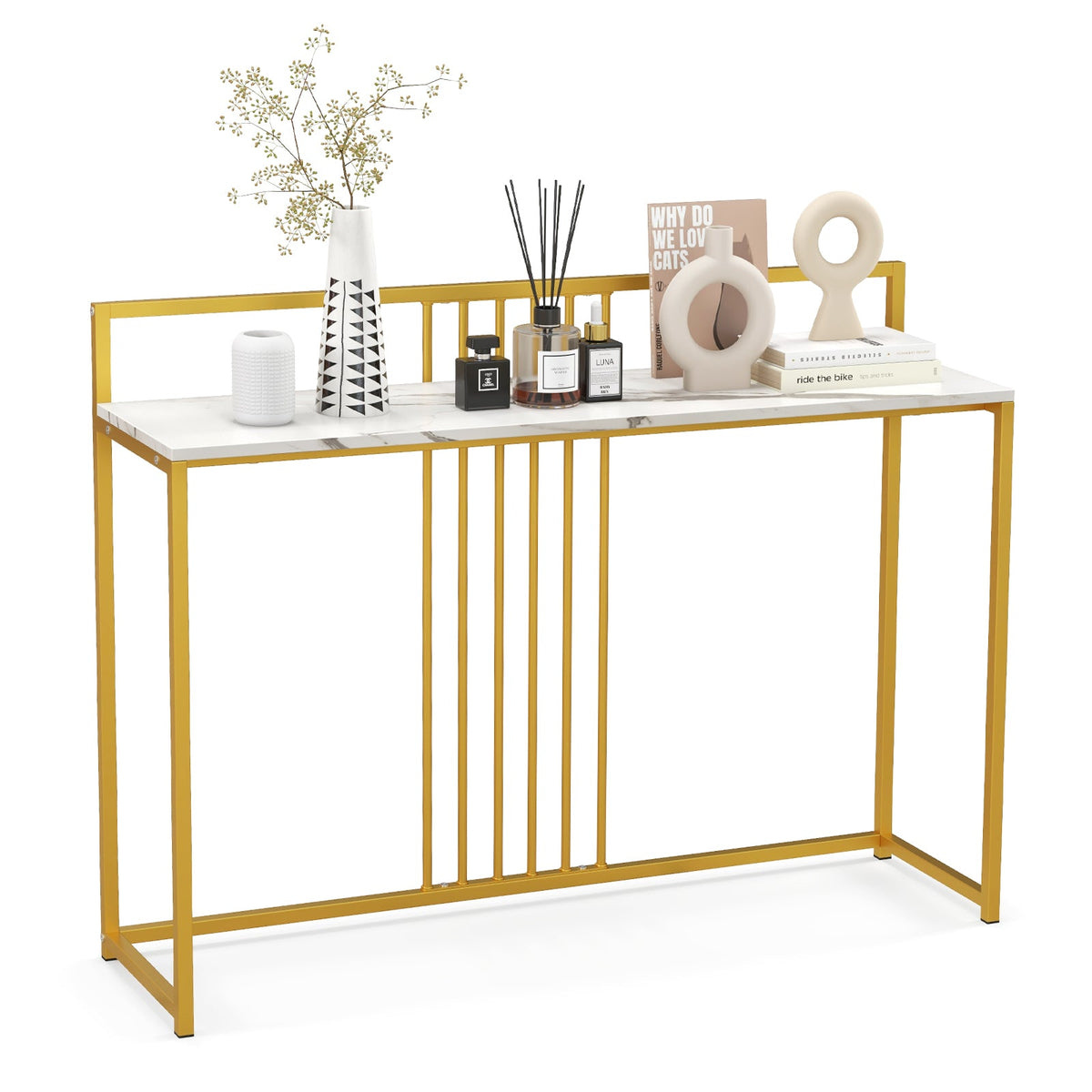 47 Inch Long Entryway Table with Faux Marble Top and Baffle