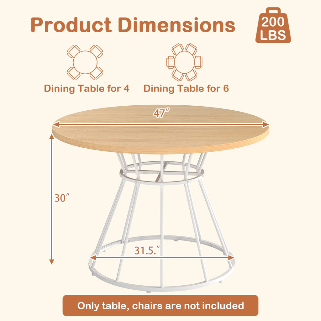 47 Inches Round Dining Table for 4 Farmhouse Kitchen Table with Wooden Tabletop