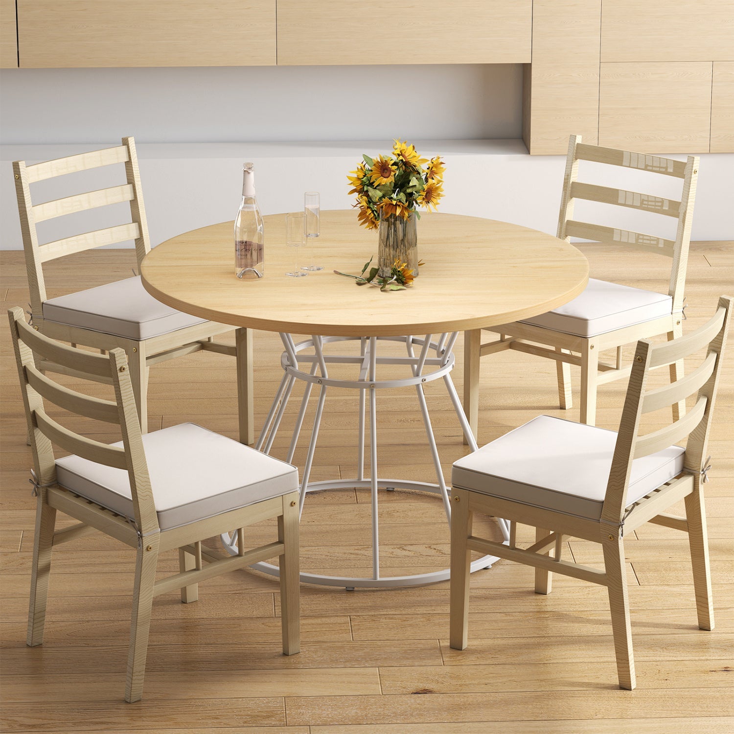 47 Inches Round Dining Table for 4 Farmhouse Kitchen Table with Wooden Tabletop