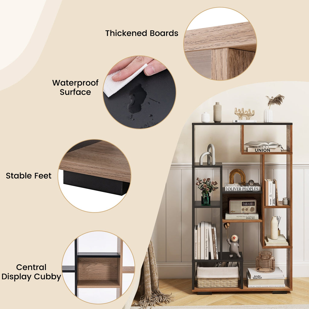 47-Inch Tall Bookshelf for Home Office Living Room-Natural & Black