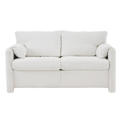 Modern Loveseat Sofa 2-Seater - Plush Chenille Fabric Ivory White