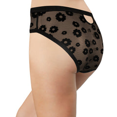 Black Daisy Flocked Mesh High Waist Bikini