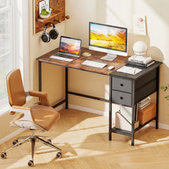 48 Inch Computer Desk with 2 Fabric Drawers Industrial Home Office Desk-Rustic Brown