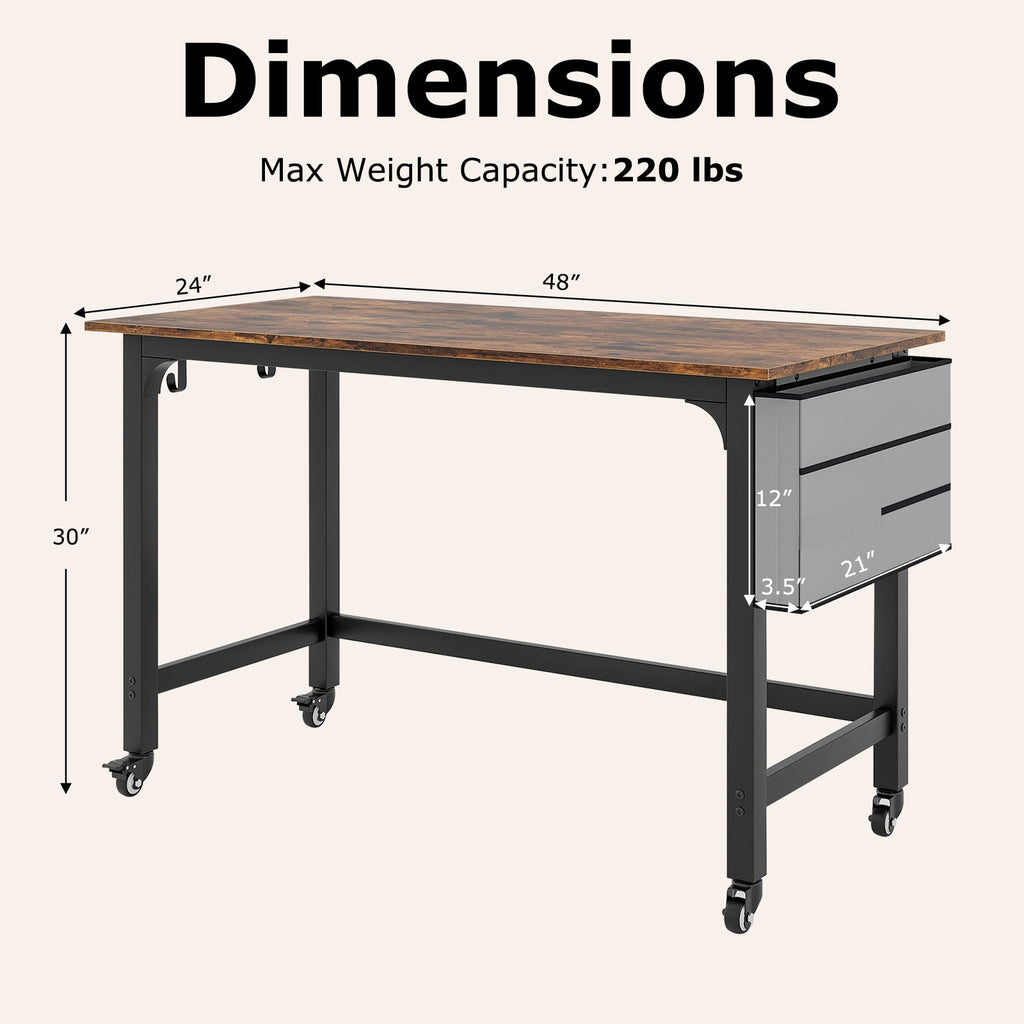 Rolling Home Office Computer Desk with Detachable Fabric Bag-Rustic Brown