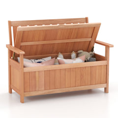 48 Inch Patio Wood Storage Bench with Slatted Backrest