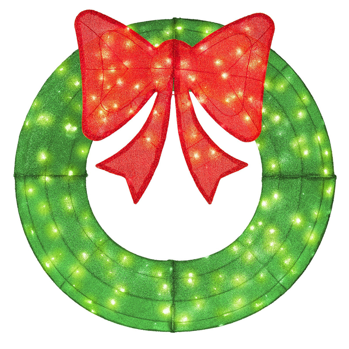 48 Inch Pre-Lit Lighted Christmas Mesh Wreath with Bow and 200 LED Bulbs