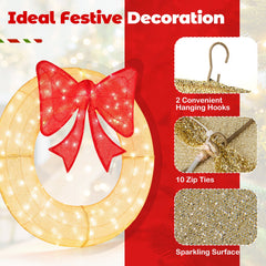 48 Inch Pre-Lit Lighted Christmas Mesh Wreath with Bow and 200 LED Bulbs