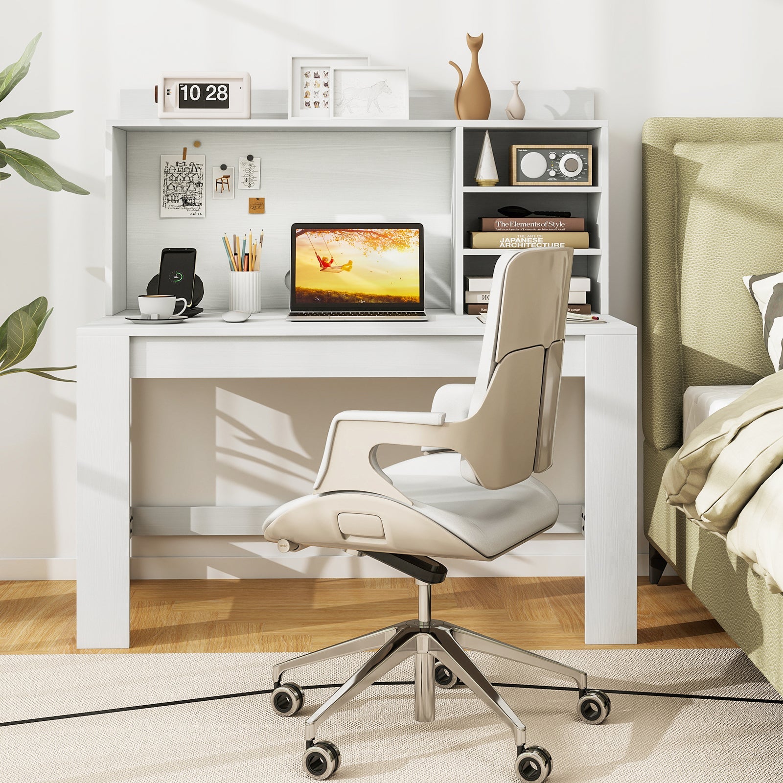 48 Inch Writing Computer Desk with Anti-Tipping Kits and Cable Management Hole-White
