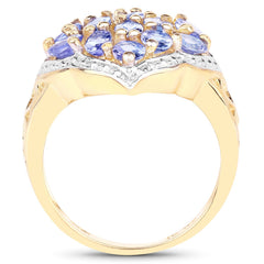 14K Yellow Gold Plated 2.38 Carat Genuine Tanzanite .925 Sterling Silver Ring